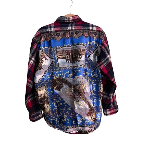 Pendleton Long Sleeve Flannel Button Down Shirt Silk Applique Back Red/Blue/Grn - Picture 1 of 6